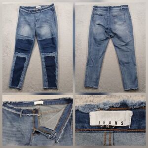 Thrill Jeans Patchwork Distressed Straight Leg Womens 14 Blue Raw Hem Denim EUC